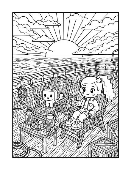 Coloring page: Sunset on the Deck